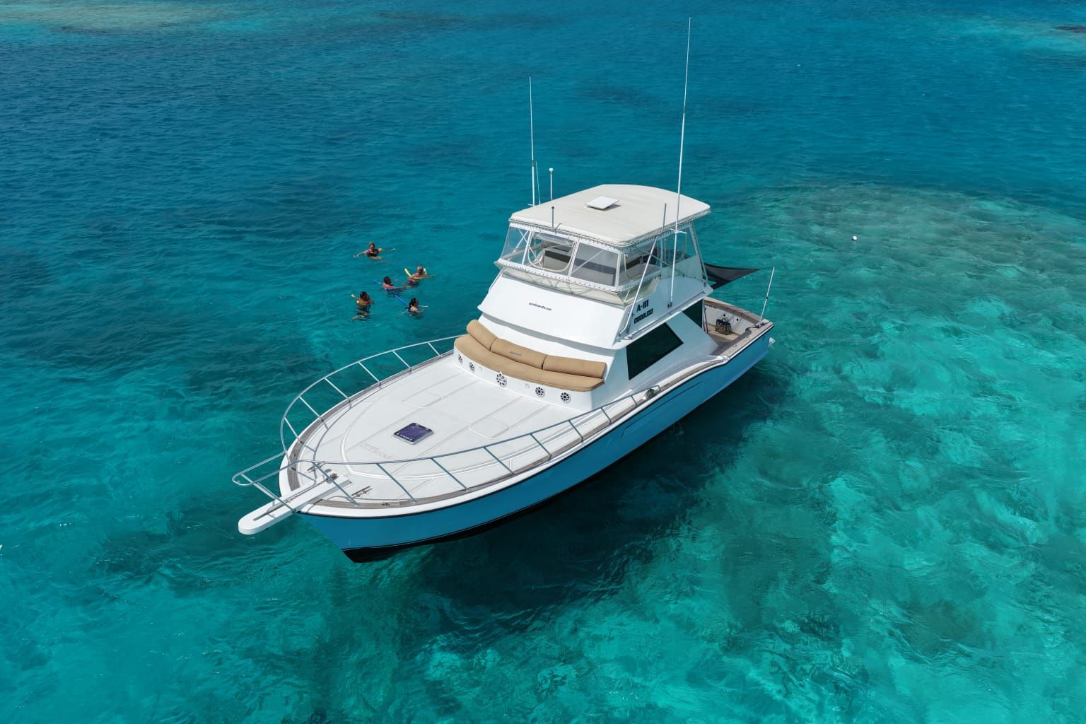 Guests snorkeling beside Cocolizo in clear water